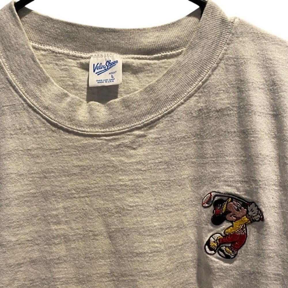 Velva Sheen T-Shirt Large Men's Gray Vintage 90s Disney Mickey Mouse‎ Golf Tee